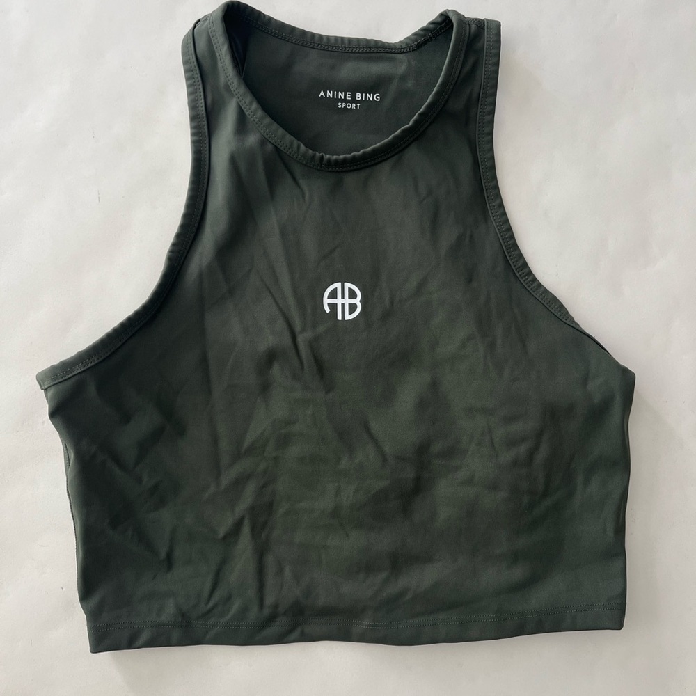 ANINE BING Sport Brett High Neck Activewear Tank Dark Olive Size M - Picture 3 of 8